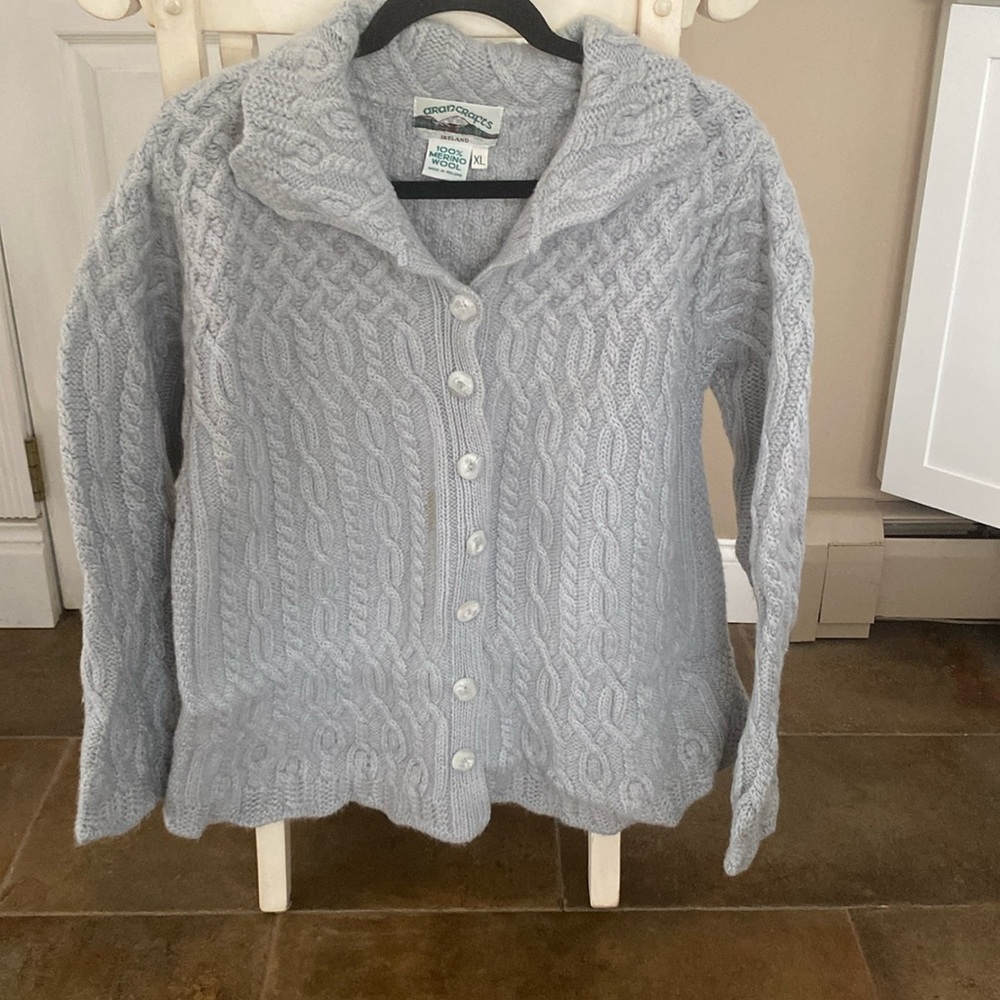 Aran Crafts Ireland Wool Cardigan XL Gray